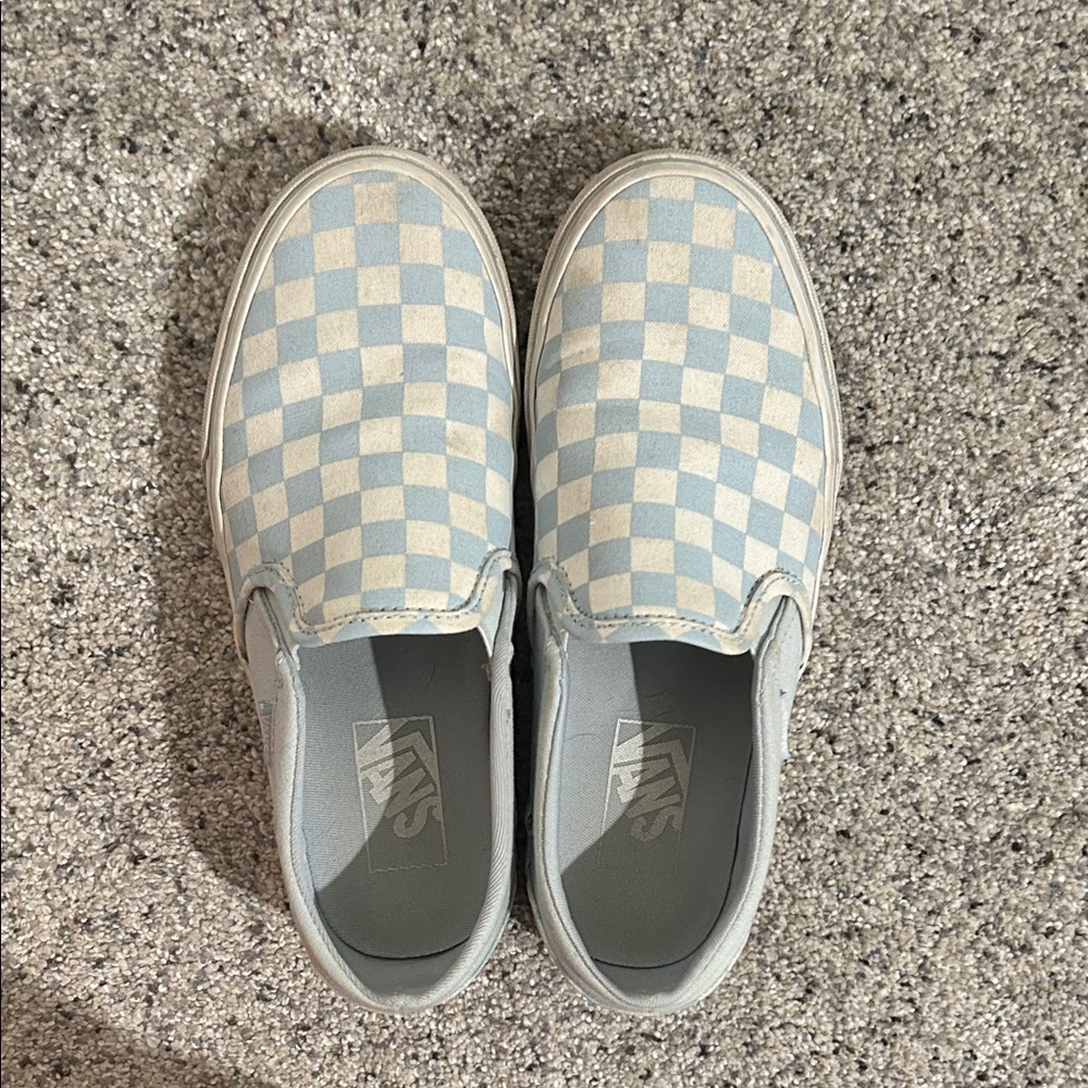 Vans Blue and White Checkered Slip-Ons